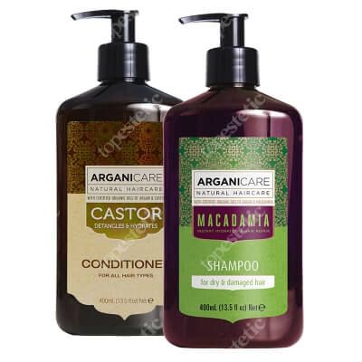 Arganicare Macadamia Shampoo + Castor Oil Conditioner ZESTAW Szampon do włosów suchych 400 ml + Odżywka stymulująca porost włosów 400 ml