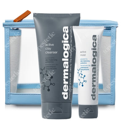 Dermalogica Active Clay Cleanser + Active Moist 2.0  ZESTAW Produkt oczyszczający 150 ml + Lekki krem do skóry tłustej i mieszanej 50 ml + Kosmetyczka 1 szt