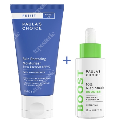 Paulas Choice Resist 10% Niacinamide Booster + Resist Skin Restoring Moisturizer SPF50 ZESTAW Serum z witaminą B3 20 ml + Antyoksydacyjny krem przeciwzmarszczkowy 60 ml