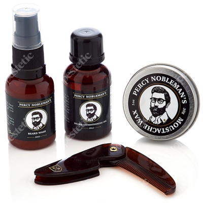 Percy Nobleman Grooming Kit ZESTAW Beard Wash, Beard Conditioning Oil, Moustache Wax, Grzebień