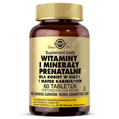 Solgar Witaminy i minerały prenatalne Dla kobiet będących w ciąży i matek karmiących 60 tabletek