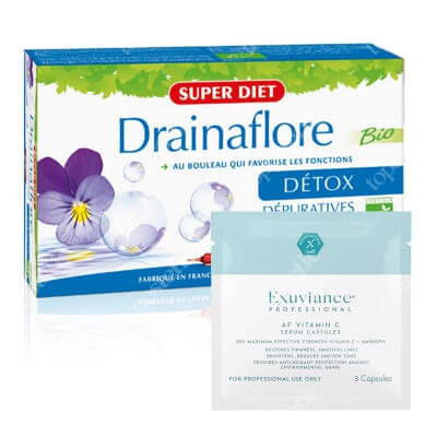 Super Diet Drainaflore Detox + Exuviance Professional AF VITAMIN C Serum Capsules ZESTAW Super Diet detoksykacja 20x15 ml + Exuviance kapsułki 3 szt