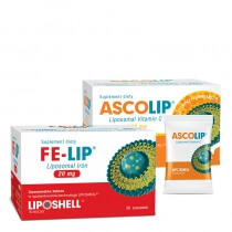 Ascolip Vitamin C 1000 mg + Fe-Lip Liposomal Iron ZESTAW Witamina C, 30x5 g + Żelazo 20 mg o smaku truskawki 30 saszetek