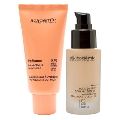 Academie Fresh Skin ZESTAW Maska witaminowa z moreli 50 ml + Liftingujący podkład (kolor miód 02) 30 ml