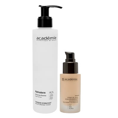 Academie Perfect Start ZESTAW Tonik nawilżający 200 ml + Liftingujący podkład (kolor miód 02) 30 ml