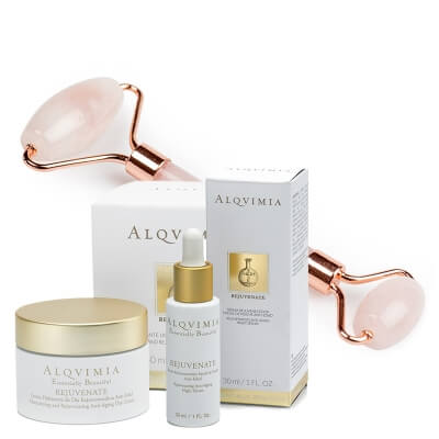Alqvimia Rejuvenate Day and Night ZESTAW Serum regenerujące na noc 30 ml + Regenerujący krem młodości na dzień 50 ml + Roller do masażu twarzy z różowego kwarcu 1 szt