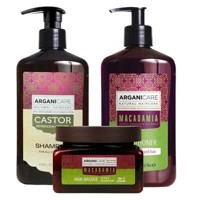 Arganicare Hair Grow Set To Dry Hair ZESTAW Szampon stymulujący porost włosów 400 ml + Odżywka do suchych włosów 400 ml + Maska nawilżająca 350 ml