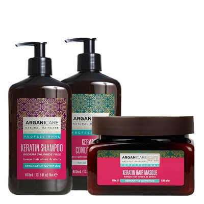 Arganicare Keratin Set ZESTAW Szampon 400 ml + Odżywka 400 ml + Maska 350 ml