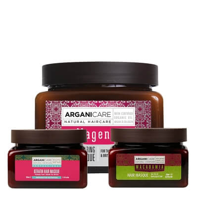 Arganicare Maga Mask Set ZESTAW Naprawcza maska 500 ml + Maska do włosów z keratyną 350 ml + Maska nawilżająca 350 ml