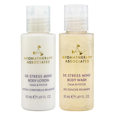 Aromatherapy Associates De-Stress Mind Travel Set ZESTAW Żel do mycia ciała 50 ml + Balsam do ciała 50 ml