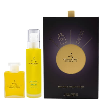 Aromatherapy Associates Energise Hydrate Heroes ZESTAW Poranny radosny olejek do kąpieli 55 ml + Radosny olejek do ciała 100 ml