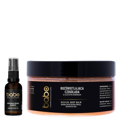 Babo Sparkle Body ZESTAW Rozświetlająca czekolada ze złocistymi drobinkami 125 ml + Intensywnie ujędrnia i uelastycznia skórę 15 ml