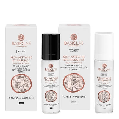 BasicLab Face and Neck Day -Night ZESTAW Krem aktywnie stymulujący na noc do twarzy, szyi i dekoltu 50 ml + Krem aktywnie rewitalizujący na dzień do twarzy, szyi i dekoltu 50 ml