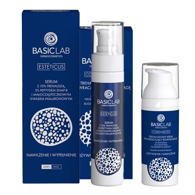 BasicLab Trehalozowa Opieka ZESTAW Trehalozowy krem nawilżający przywracający równowagę - bogata konsystencja 50 ml + Serum z Trehalozą 10% i Peptydem 5%, 50 ml