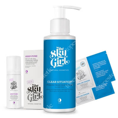 Be The Sky Girl Keep Clear and Peel Me ZESTAW Prebiotyczny żel do mycia twarzy 150 ml + Serum do cery mieszanej i tłustej 30 ml + Rozświetlający peeling kwasowy do twarzy 2 x 4 g