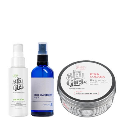 Be The Sky Girl Peel and Oil ZESTAW Cukrowy peeling do ciała 220 g + Olejek do ciała 100 ml + Serum do olejowania włosów 100 ml
