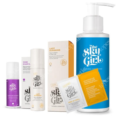 Be The Sky Girl Peel, Clear, Illusion and Sunshine KIT ZESTAW Enzymatyczny peeling 2x4 g + Żel do mycia twarzy 150 ml + Krem do twarzy ze stabilny retinalem 0,09% 30 ml + Krem SPF25