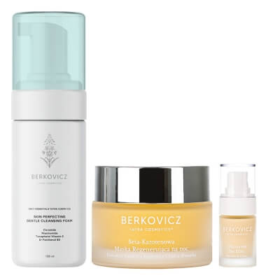 Berkovicz Night Ritual ZESTAW Pianka oczyszczająca 100 ml + Eliksir pod oczy 15 ml + Maska regenerująca na noc 50 ml
