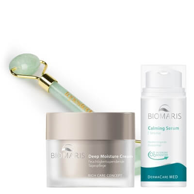 Biomaris Moisturizing and Soothing Set ZESTAW Łagodzące serum 30 ml + Krem głęboko nawilżający, bezzapachowy 50 ml + Roller jadeit 1 szt