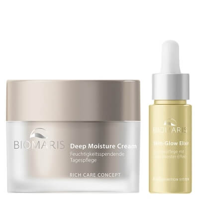 Biomaris Skin-Glow Elixir + Deep Moisture Cream ZESTAW Serum z efektem Glow Booster 15 ml + Krem głęboko nawilżający do skóry suchej/dojrzałej 50 ml