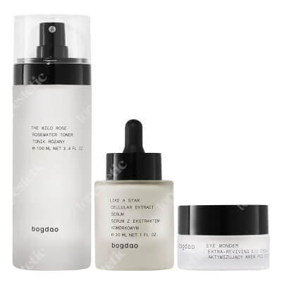 Bogdao Wonder 1 ZESTAW Nawilżający tonik różany 100 ml + Nawilżające serum z ekstraktem komórkowym 30 ml + Aktywizujący krem na okolicę oczu 15 ml