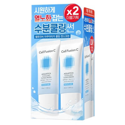 Cell Fusion C Aquatica Cooling Sunscreen SPF50+ PA++++ x 2 ZESTAW Ultralekki krem z bardzo wysoką ochroną przeciwsłoneczną (UVA, UVB, HEV) o działaniu chłodząco - nawilżającym 35 ml x 2