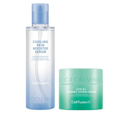 Cell Fusion C Cooling Skin Booster + Cica Calming Down Cream ZESTAW Serum nawilżająco chłodzące 150 ml + Kojący krem zapewnia natychmiastową ulgę i redukcję podrażnień 50 ml