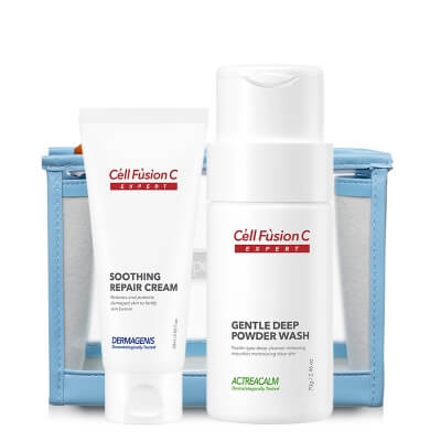 Cell Fusion C Expert Pielęgnacja Regenerująco - Oczyszczająca ZESTAW Krem intensywnie regenerujący 60 ml + Peeling enzymatyczny w proszku 70 g + Kosmetyczka 1 szt