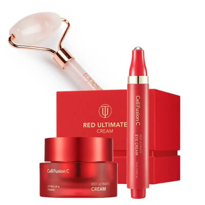 Cell Fusion C Pielęgnacja Liftingująca Red Ultimate ZESTAW Krem ultraliftingujący 50 ml + Krem pod oczy o działaniu liftingującym, drenującym i przeciwstarzeniowym 15 ml + Roller 1 szt