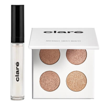 Clare Makeup Creator + Glossy Lip Barrier ZESTAW Paleta 4 cieni do powiek (nr 3) 4x1,4 g + Ochronny błyszczyk do ust (kolor Clear 00) 6 ml