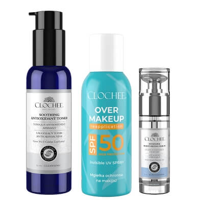 Clochee Hydrating Set ZESTAW Tonik 100 ml + Serum silnie nawilżające 30 ml + Mgiełka do twarzy SPF 50 75 ml