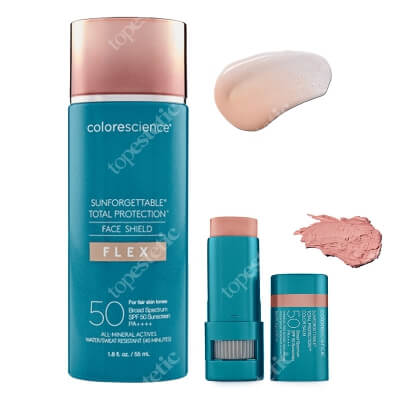 Colorescience Face Shield ZESTAW Minerały w emulsji do twarzy (kolor Fair) 55 ml + Balsam do ust oraz policzków SPF50 (kolor Blush) 9 g