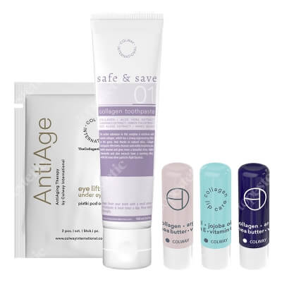 Colway International Collagen Must Have ZESTAW Kolagenowa pielęgnacja ust + Pasta do zębów z kolagenem 100 ml + Płatki pod oczy 2 szt