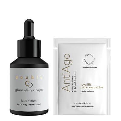 Colway International Eye lift - Eye Patches + Double C Glow Skin Drops ZESTAW Płatki pod oczy 2 szt + Inteligentne serum do twarzy 30 ml