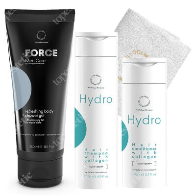 Colway International Men Care Set ZESTAW Szampon do włosów z kolagenem 200 ml + Odżywka do włosów z kolagenem 150 ml + Żel do mycia ciała 250 ml + Mały ręcznik 1 szt.