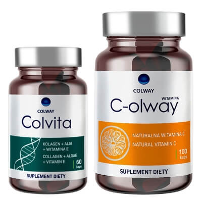 Colway Witamina C-olway + Colvita ZESTAW Suplement diety 100 kaps + Suplement diety Kolagen + Algi + Wit. E 60 kaps.