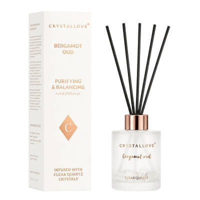 Crystallove Bergamot Oud and Clear Quartz Diffuser Dyfuzor zapachowy z patyczkami i kryształem górskim 120 ml