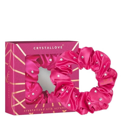 Crystallove Crystalized Silk Scrunchie Gumka z jedwabiu zdobiona kryształkami (hot pink) 1 szt