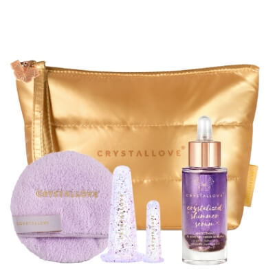 Crystallove Miss Crystallove Set Lilac ZESTAW Serum z ametystem 30 ml + Bańka do twarzy 1 szt + Bańka pod oczy 1 szt + Wacik kosmetyczny 1 szt + Kosmetyczka 1 szt