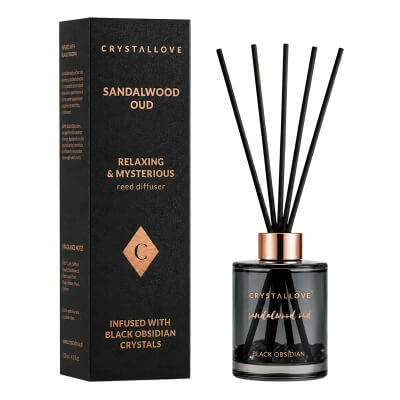 Crystallove Sandalwood Oud and Black Obsidian Diffuser Dyfuzor zapachowy z patyczkami i czarnym obsydianem 120 ml