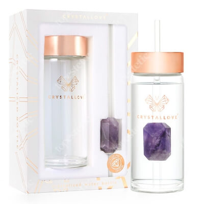 Crystallove Szklana Butelka na Wodę z Kryształem i Słomką 400 ml Ametyst