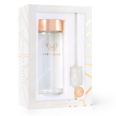 Crystallove Szklana Butelka na Wodę z Kryształem i Słomką 400 ml Kryształ Górski