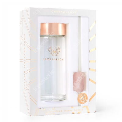 Crystallove Szklana Butelka na Wodę z Kryształem i Słomką 400 ml Kwarc Różowy