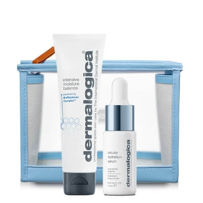 Dermalogica Circular Hydration Serum + Intensive Moisture Balance ZESTAW Długotrwale nawilżające serum 10 ml + Wysoce odżywczy krem nawilżający do skóry suchej 50 ml + Kosmetyczka 1 szt