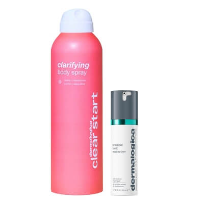 Dermalogica Clarifying Body Spray + Breakout Biotic Moisturizer ZESTAW Spray do ciała na stany zapalne 177 ml + Lekki żelowy krem nawilżający zwalczający objawy trądziku osób dorosłych 50 ml