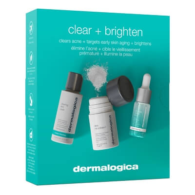 Dermalogica Clear + Brighten Kit ZESTAW Żel do mycia skóry tłustej i trądzikowej 50 ml. + Enzymatyczny puder ryżowy 13 g + Rozjaśniające serum oczyszczające 10 ml