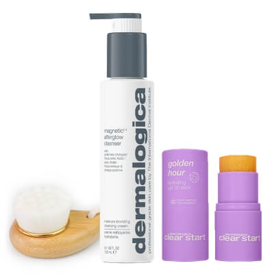 Dermalogica Magnetic Afterglow Cleanser + Golden Hour Hydrating SPF 30 Stick + Bambusowa szczotka Topestetic ZESTAW Kremowy produkt oczyszczający 150 ml + Sztyft SPF 30 19 g + Szczotka do mycia twarzy 1 szt