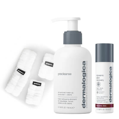 Dermalogica Precleanse + Dynamic Skin Recovery SPF 50 ZESTAW Olejek oczyszczający 150 ml + Krem SPF 50 50 ml + Zestaw opasek do mycia twarzy