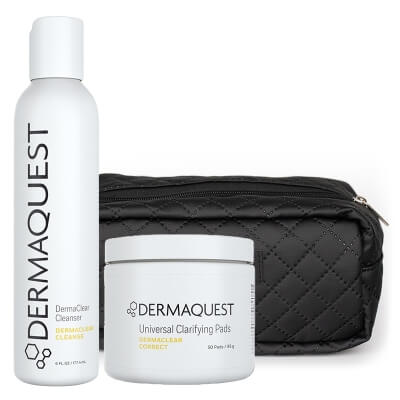 Dermaquest DermaClear Set ZESTAW Seboregulujący domowy peeling chemiczny 50 pads + Antybakteryjno-enzymatyczny żel do mycia skóry 177,4 ml + Kosmetyczka 1 szt