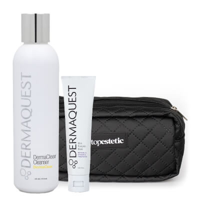 Dermaquest Mini Pumpkin Mask + DermaClear Cleanser + Kosmetyczka Topestetic ZESTAW Terapeutyczna maska dyniowa 57 ml + Antybakteryjno-enzymatyczny żel do mycia skóry z kwasem migdałowym 177,4 ml + Czarna, duża 1 szt